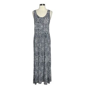 Adrienne Vittadini Black & White Paisley Sleeveless Maxi Dress Size M